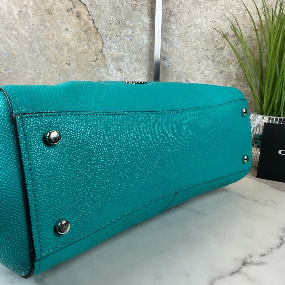 Coach Turnlock Carryall 29 Aqua Blue Teal Leather Shoulder Crossbody Satchel Bag - Picture 9 of 15